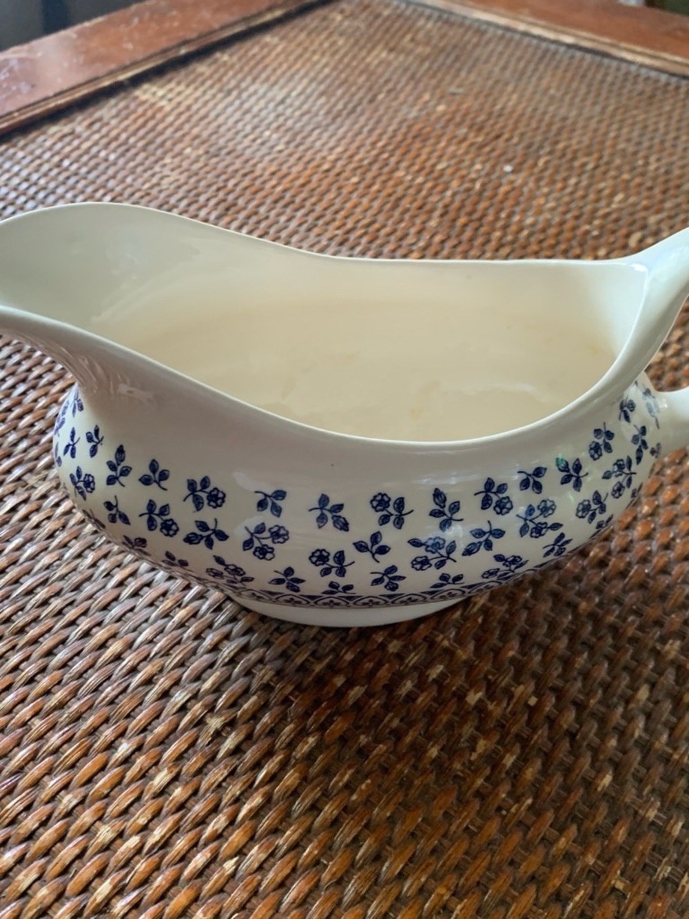 Classic White Ceramic Gravy Boat with Blue Floral Pattern